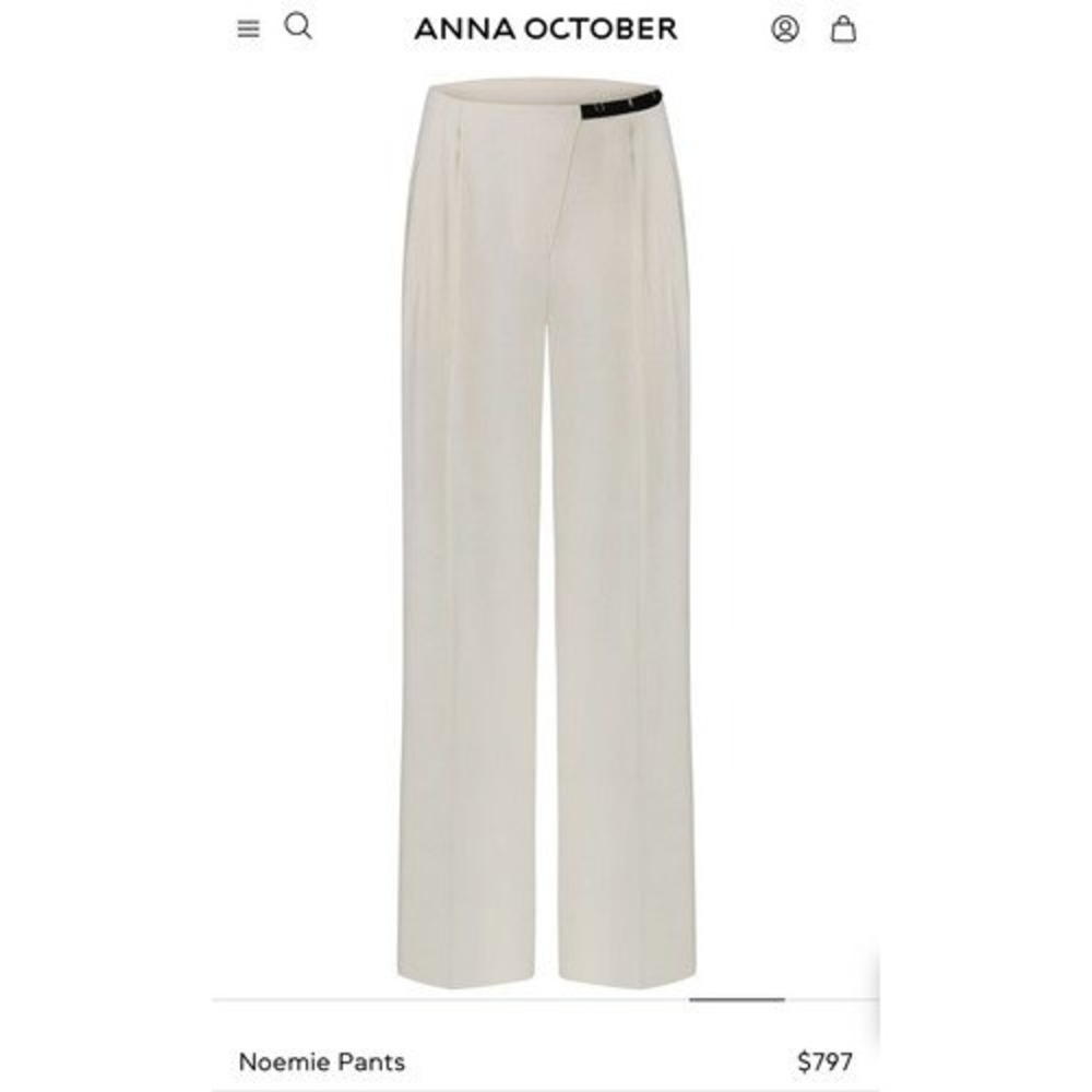Anna October Noemie Wide Leg Trousers Asymmetrical Waist Black Strap US 2 XS